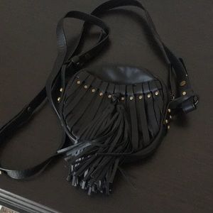 Cynthia Vincent small round black leather purse.